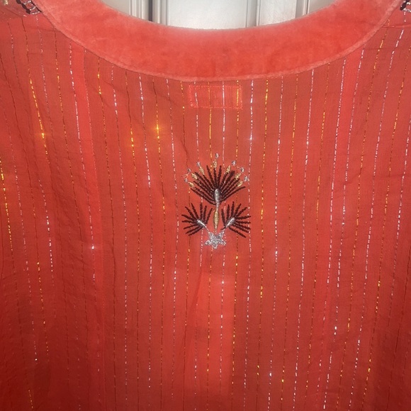 Lulasoul small Mylee tunic cayenne coral with silver and gold threading nwt - Picture 5 of 5